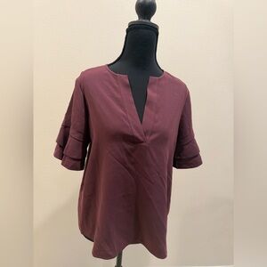 Frame Denim Burgundy V-Neck Blouse